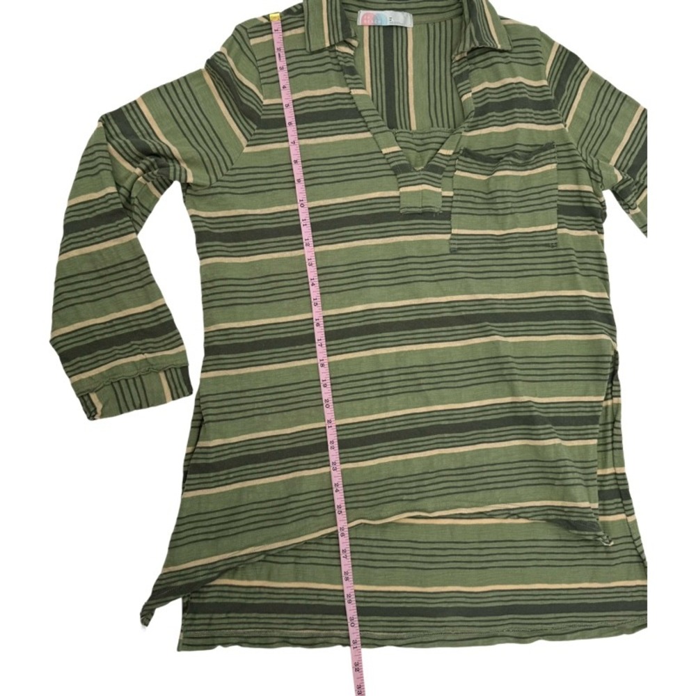 FREE PEOPLE BEACH Breaker Medium Top Green Striped V-Neck High Low Boho Vacation - Picture 10 of 16